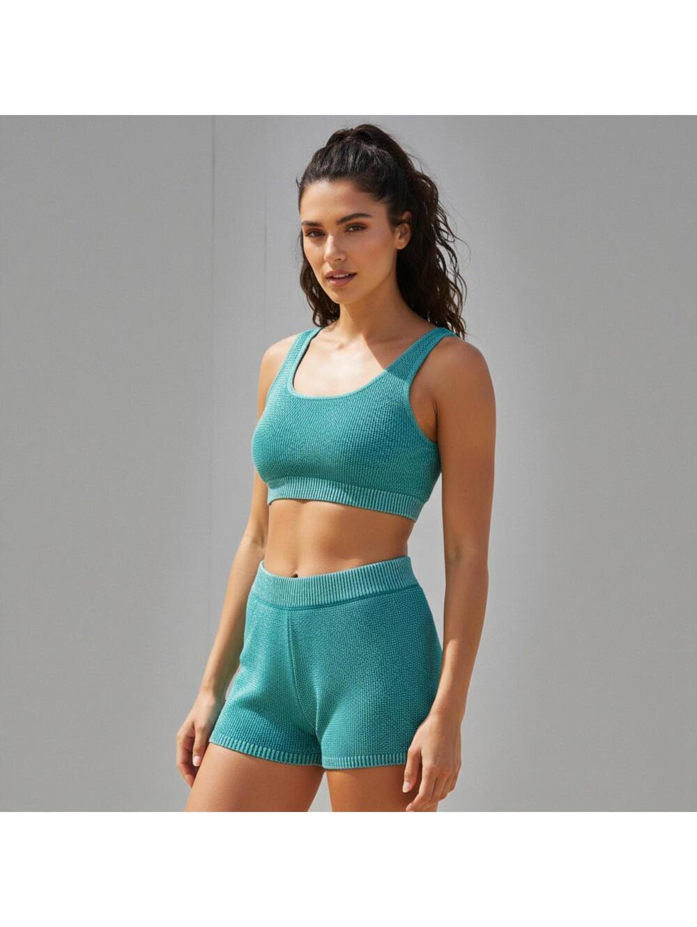 Stitches + Stripes Teal Knit High Waisted Shorts Women's Size M Loungewear New